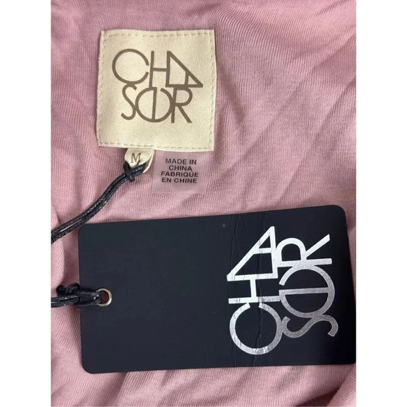 Chaser Henley Open Back Long Sleeve Knit Top M Pink Front Button Lettuce Hem NWT - Picture 2 of 5